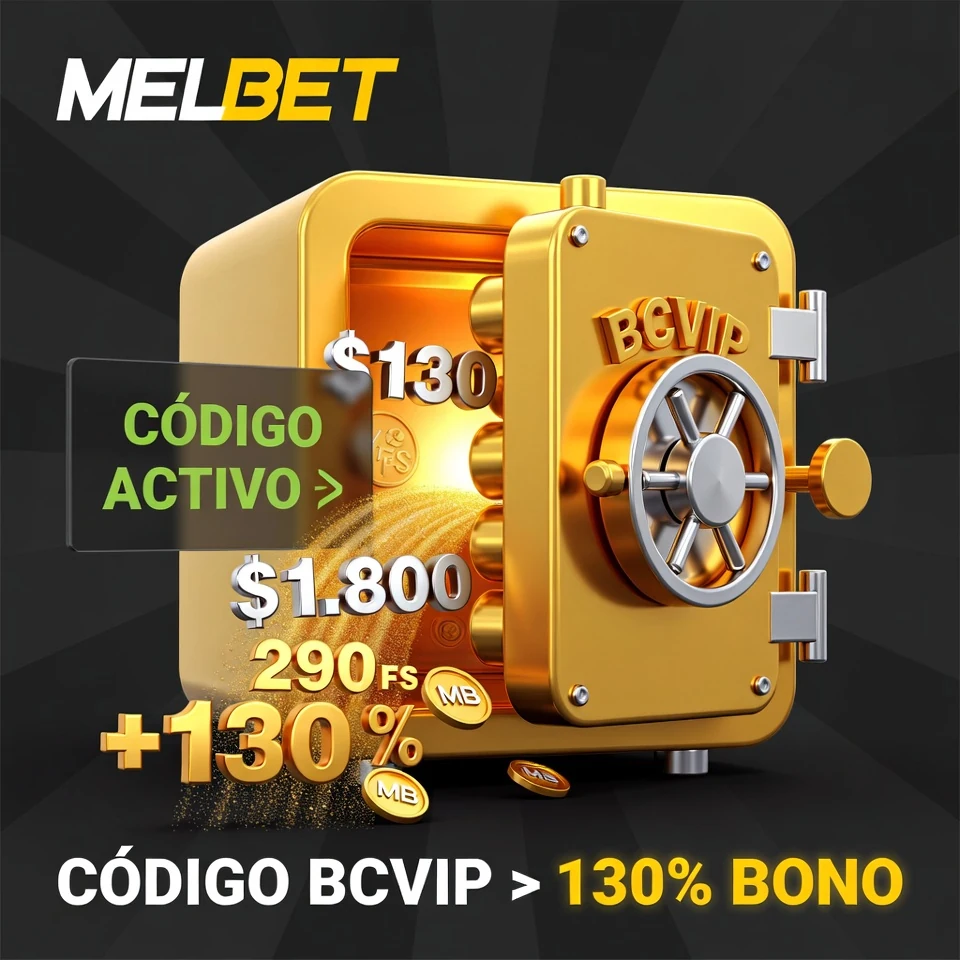 Melbet codigo BCVIP caja fuerte dorada dial combinación desbloqueo fondo oscuro