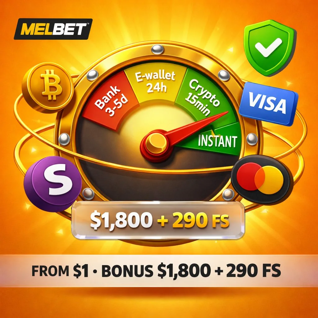 Melbet payments speed gauge instant withdrawal crypto cards golden background