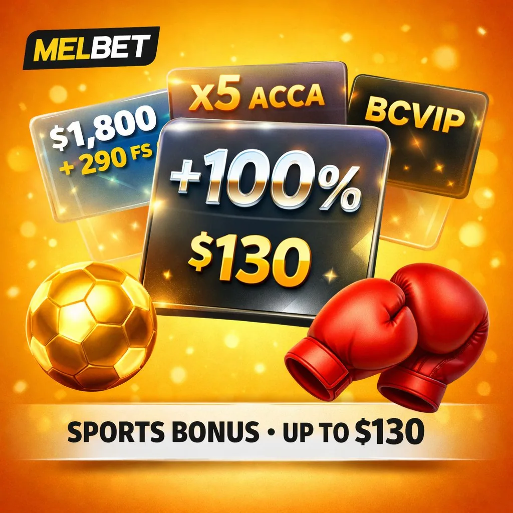 Melbet sports bonus floating dashboard cards golden amber background