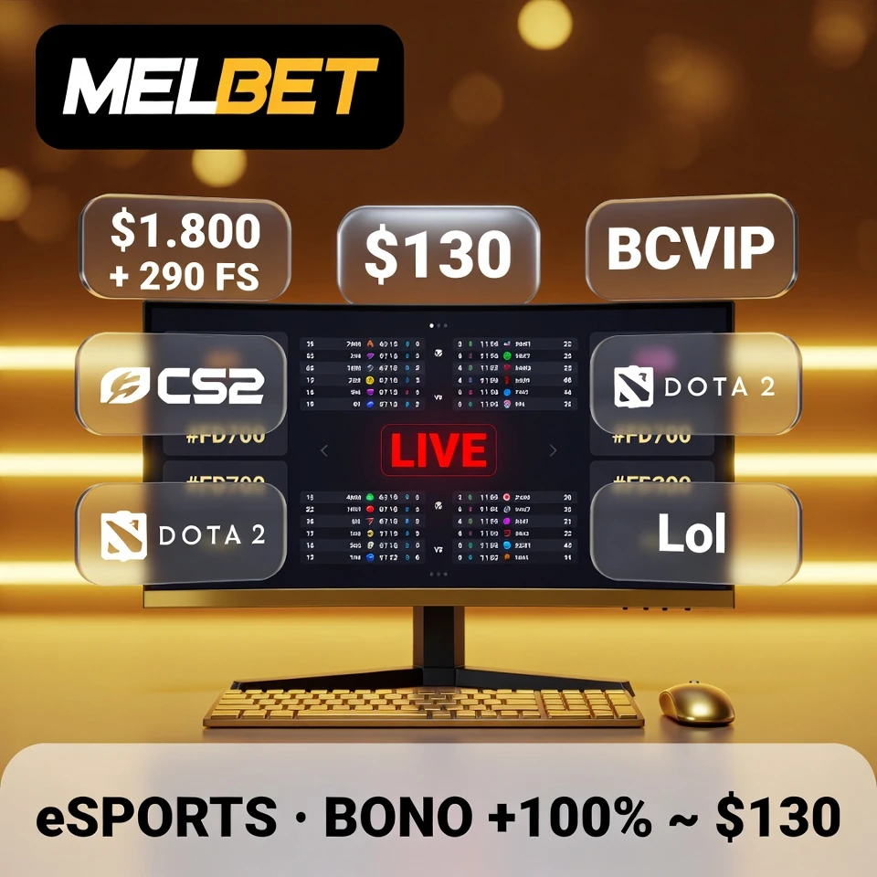 Melbet esports monitor gaming widgets estadísticas dashboard fondo dorado