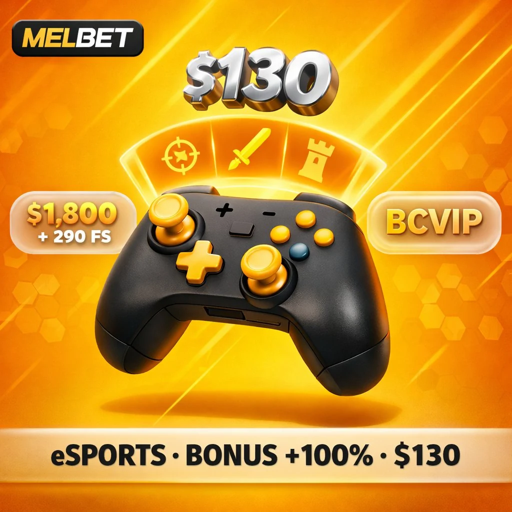 Melbet esports gaming controller holographic HUD golden amber background